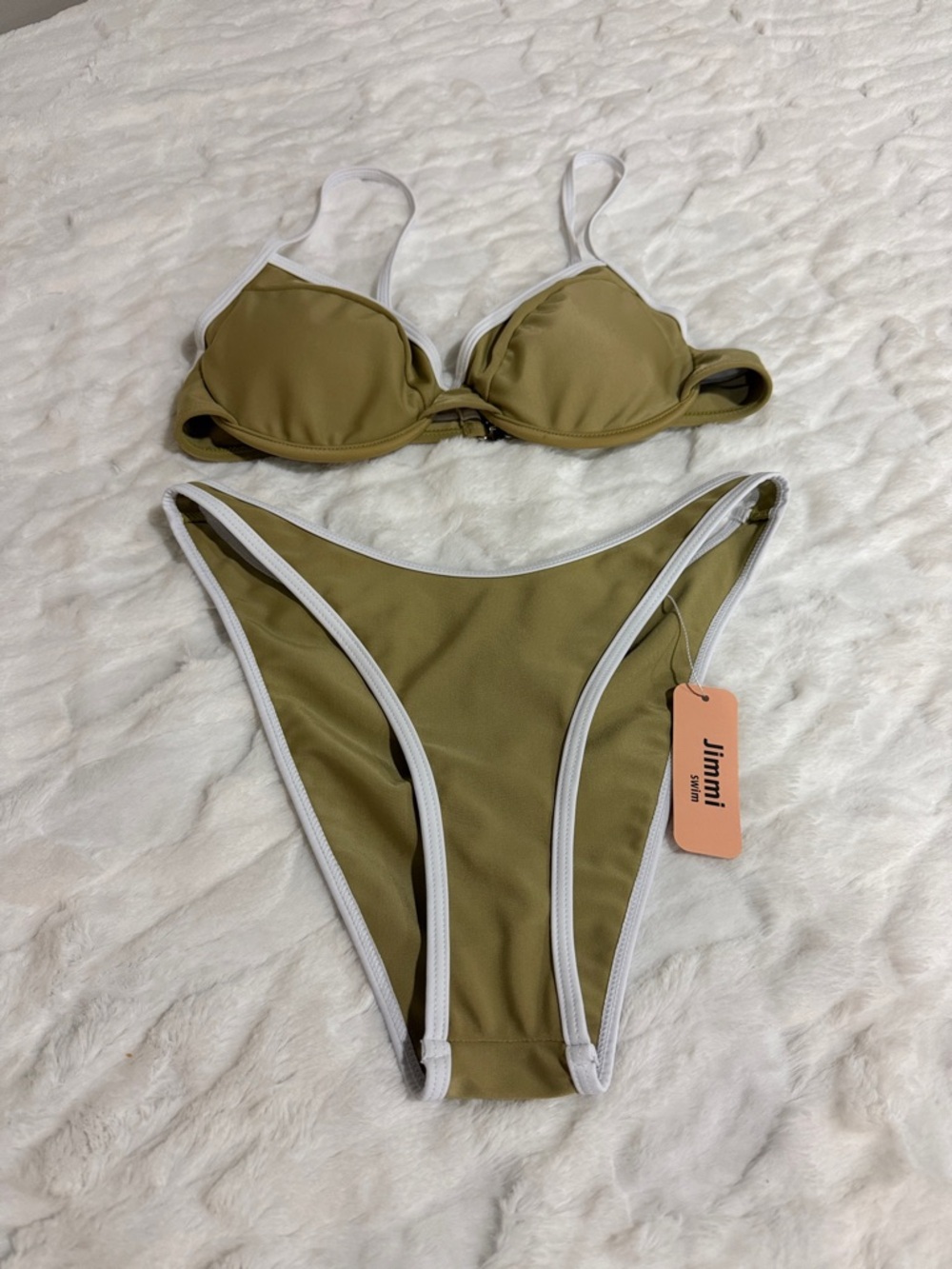 Jimmi Swim Olive Green Contrast-Trim Size Small .